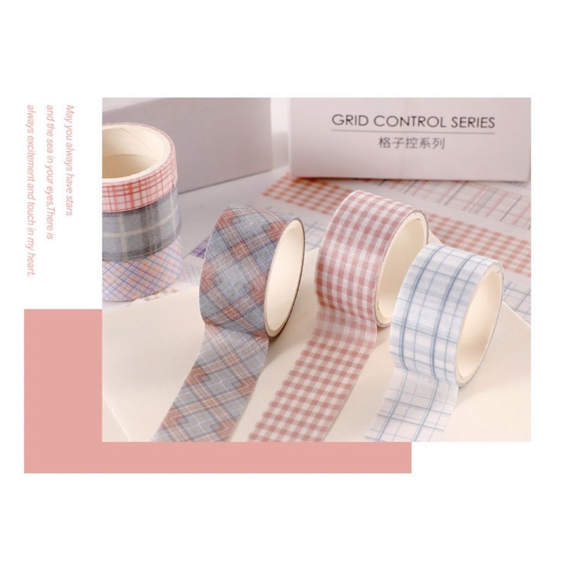 Set 6 Cuộn Washi Tape Băng Keo Trang Trí Caro