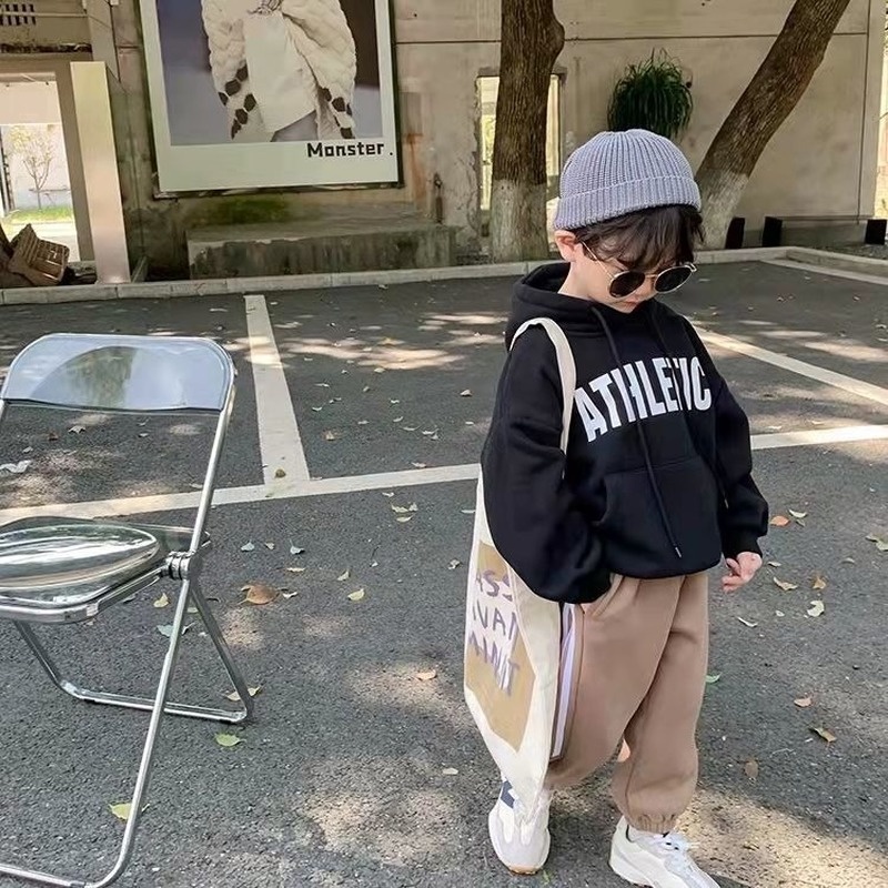 Áo khoác hoodie lót lông cừu in chữ kiểu Hàn Quốc thời trang mùa đông cho nam