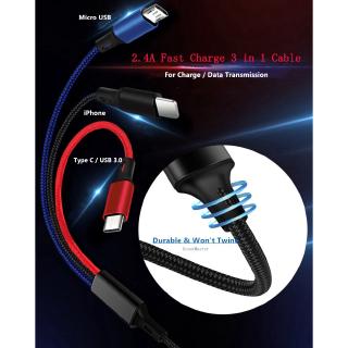 3 In 1 Fast Charge Type C Micro USB Apple Lightning Cable
