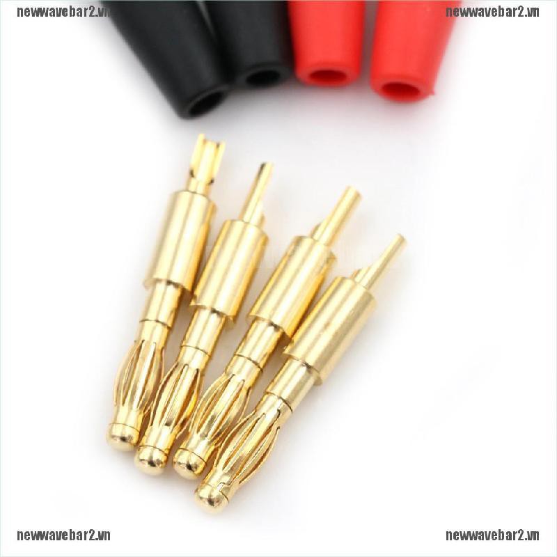 {new2} 4pcs Gold Plated Copper 4mm Banana Male Plug Test DIY Solder Connector R+B{wave}