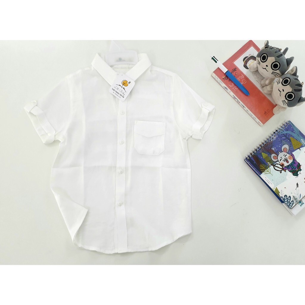 Áo sơ mi trắng cộc tay bé trai , bé gái size cho bé 28 - 45kg . Chất cực mềm và đẹp . Thương hiệu Litibaby