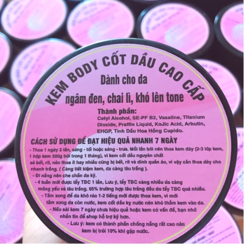 Kem Body Cốt Dầu Cao Cấp Dành Cho Da Đen,Chai Lì Khó Lên Tone (Hộp 500gr)