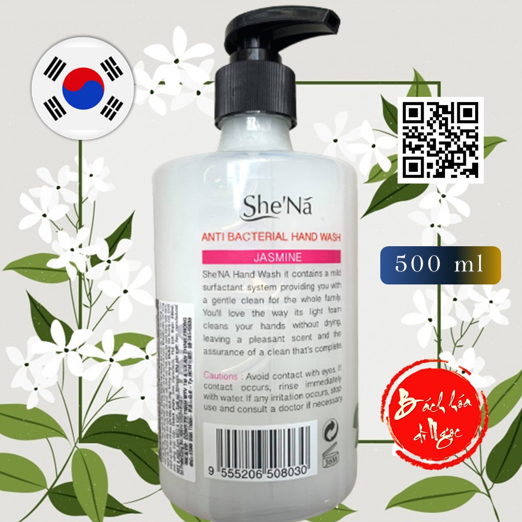 Nước rửa tay She'nã hương Trà Lài (Jasmine) 500ml công thức Hàn Quốc dịu nhẹ với làn da mịn màng của bạn