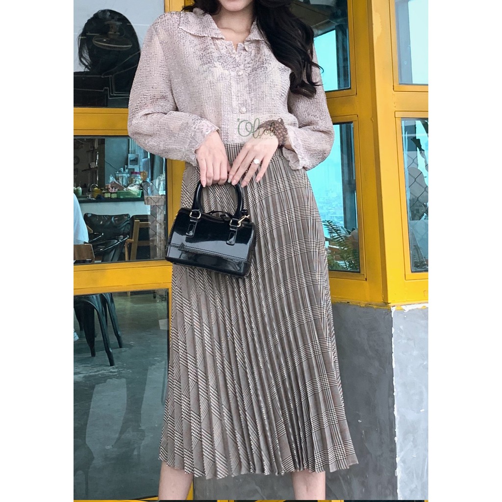 CHÂN VÁY XẾP LY  caro xám ghi Olioli Fashion | BigBuy360 - bigbuy360.vn