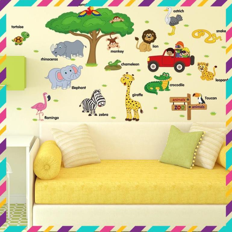 Decal dán tường - Giấy dán tường - Tiếng anh các loài vật - kiddecals - SK9084 Zooyoo