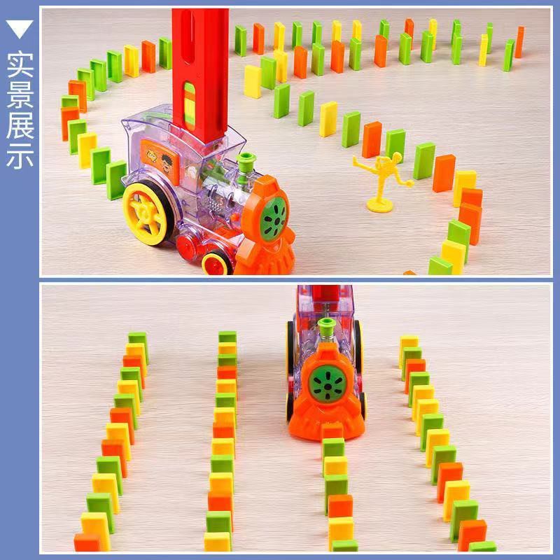 mẫu mới năm 2021◄♗Xe lửa Domino cho trẻ em và bé trai tự động phóng lên xe, đồ chơi giáo dục trí tuệ điện tử 3-6