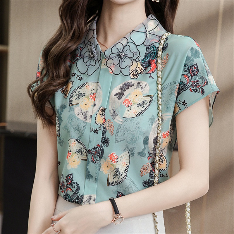 Áo Sơ Mi Voan Ngắn Tay In Họa Tiết Thời Trang Retro Trung Hoa Dành Cho Nữ