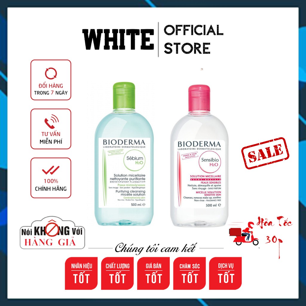  [Hàng Chính Hãng]Nước Tẩy Trang Bioderma Pháp H2O Xanh - Hồng 500ML G31 White Store | BigBuy360 - bigbuy360.vn