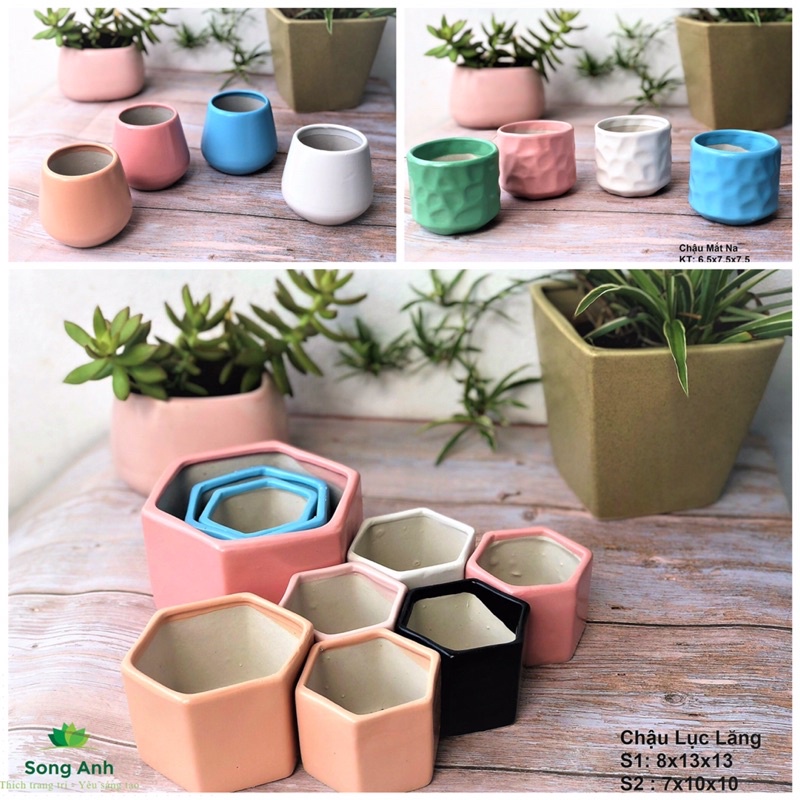 CHẬU TRỒNG CÂY MINI ĐỂ BÀN MEN CẦU VỒNG 20 KIỂU DÁNG