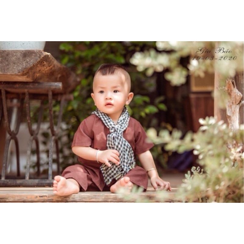 Bộ bà ba nâu tay ngắn cho bé trai bé gái