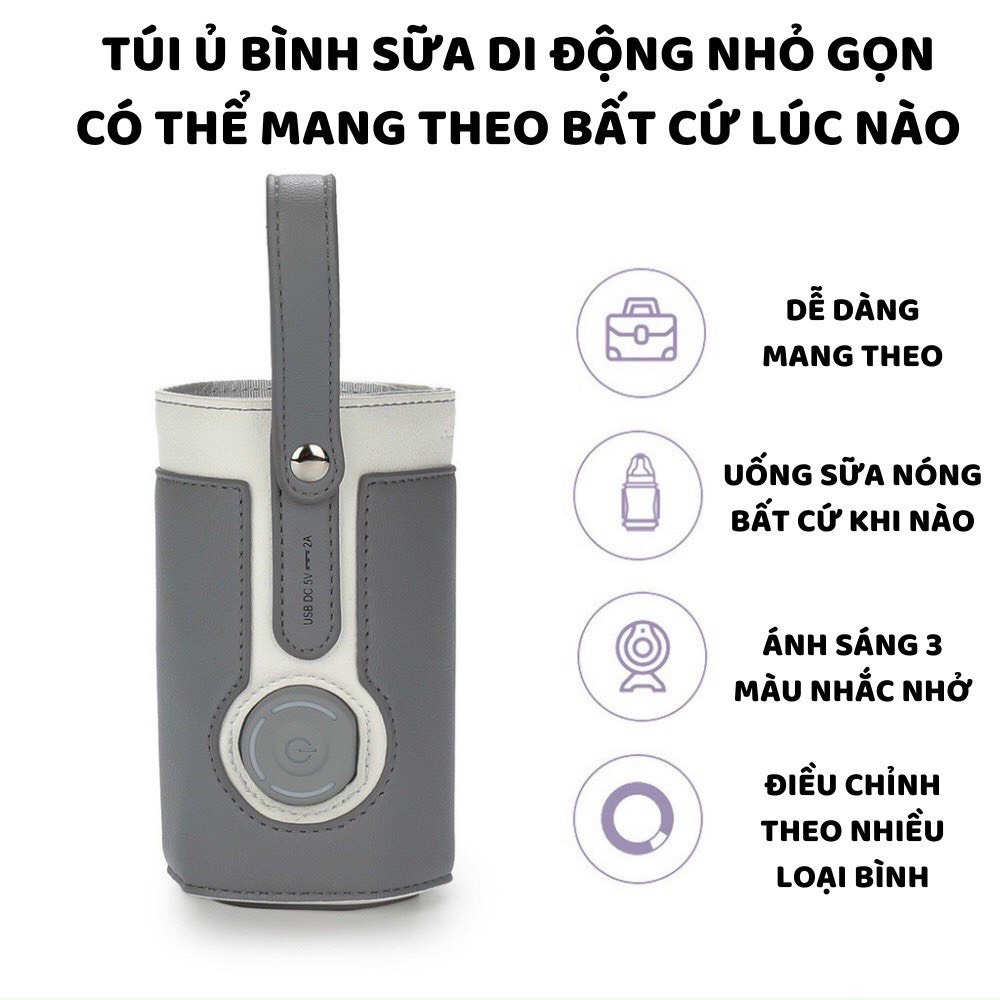 Túi giữ nhiệt bình sữa bằng da cao cấp, 3 chế độ sưởi cho bé yêu