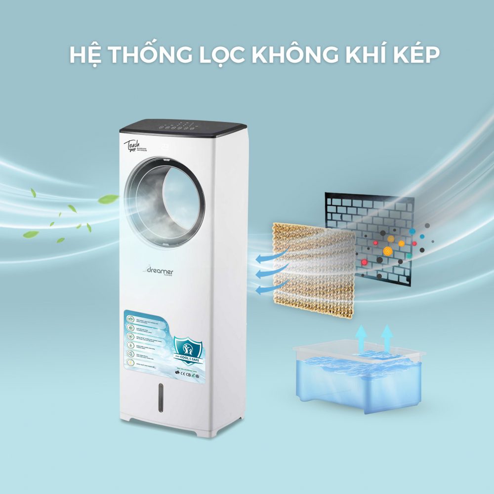 Quạt điều hòa không cánh Dreamer DHA-ACB111W, lọc không khí, diệt khuẩn ion AG+, bảo hành chính hãng 12 tháng toàn quốc