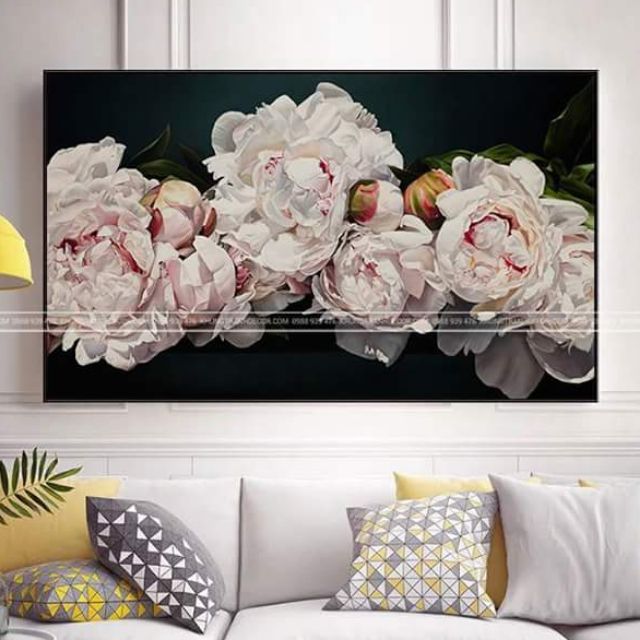 Tranh canvas hoa mẫu đơn 60x100 kèm khung