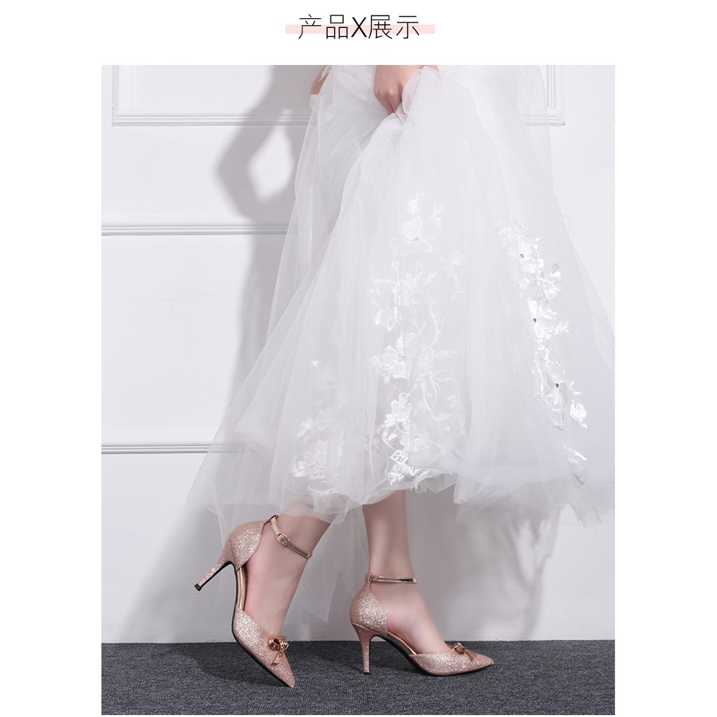 Giày cưới cô dâu cao gót màu vàng ánh kim
