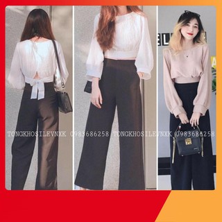 Thời Trang Tuổi Teen -  SET ÁO VOAN THẮT NƠ LƯNG MIX QUẦN ỐNG SUÔNG ỐNG SỚ ULZZANG -(Sắn)