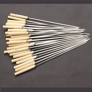 Bộ 10 - 20 Xiên inox chuôi gỗ: 33cm không gỉ sét chuyên nướng thịt và rau củ quả
