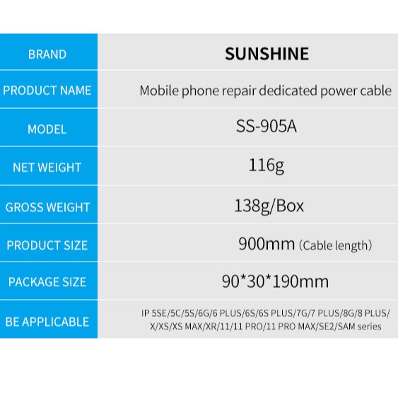 DC Cáp Kiểm Tra Nguồn Điện Ss-905A Cho Samsung Android Phone Iphone 11 Pro Max Xs 8p 8 6s Plus