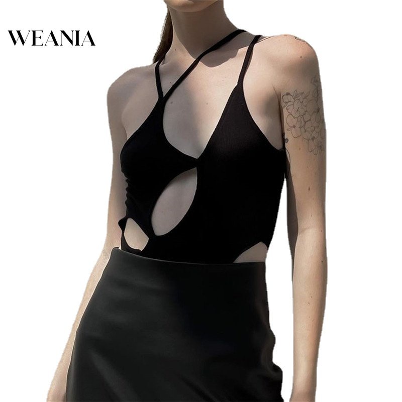 Bộ Áo Liền Quần Khoét Lỗ Màu Trơn Quyến Rũ Cho Nữ