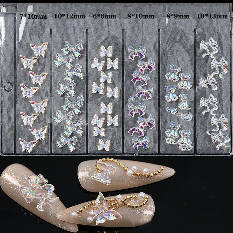 48 Phụ kiện trang trí móng tay UR SUGAR hình gấu 3d bằng nhựa resin thời trang dễ thương kích thước hỗn hợp DIY