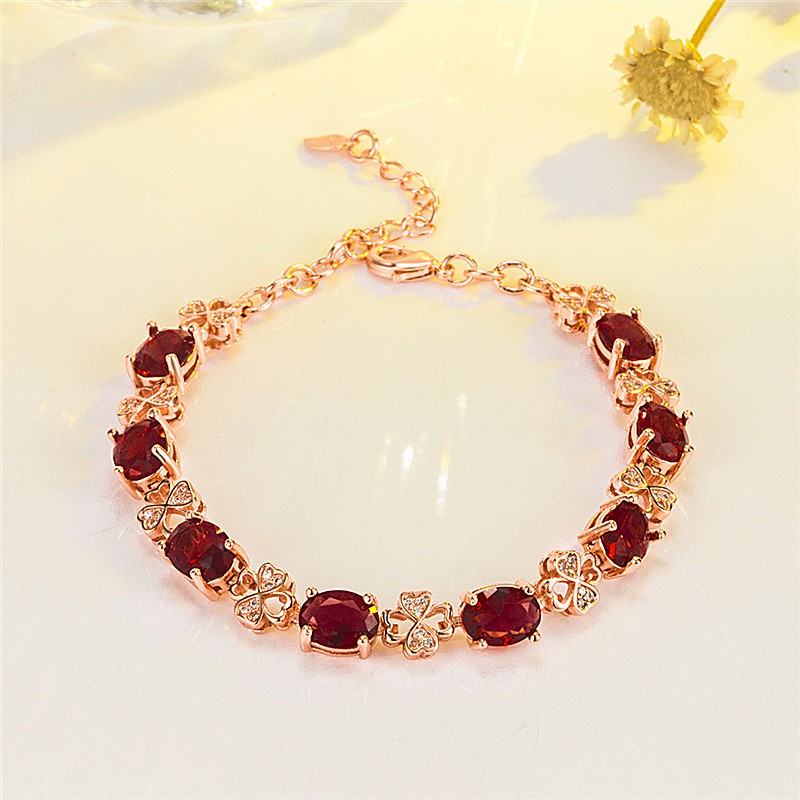 Vòng Tay Mạ Vàng Hồng Đính Đá Ruby Thời Trang