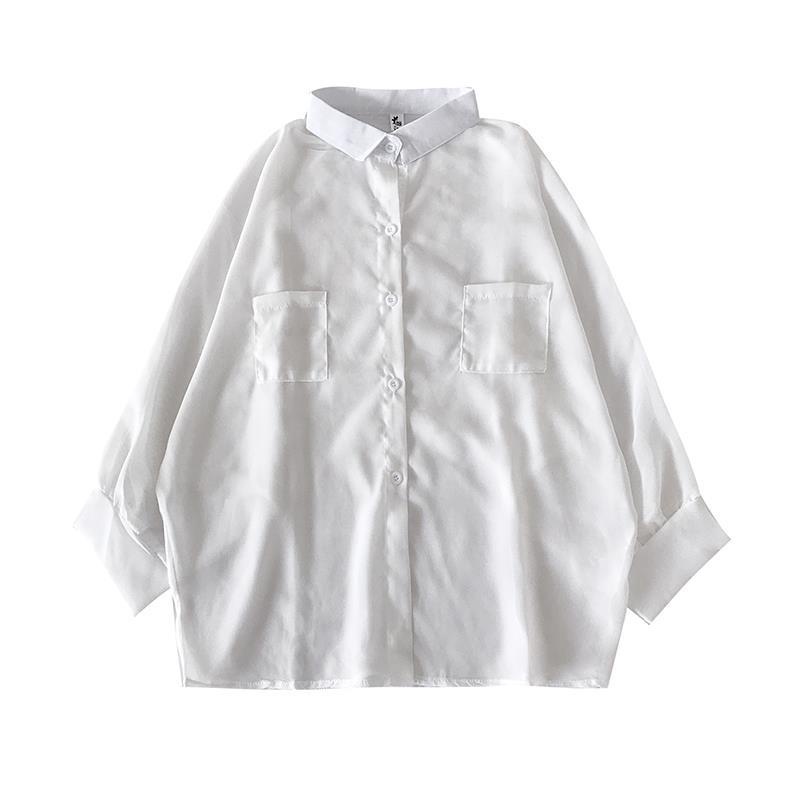 Áo Sơ Mi chiffon Mỏng Tay Dài Màu Trắng Trong Suốt Dành Cho Nữ