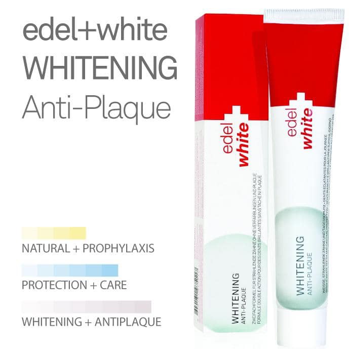Kem làm trắng răng Edelwhite Whitening Anti-Plaque, 75ml, Thụy Sĩ