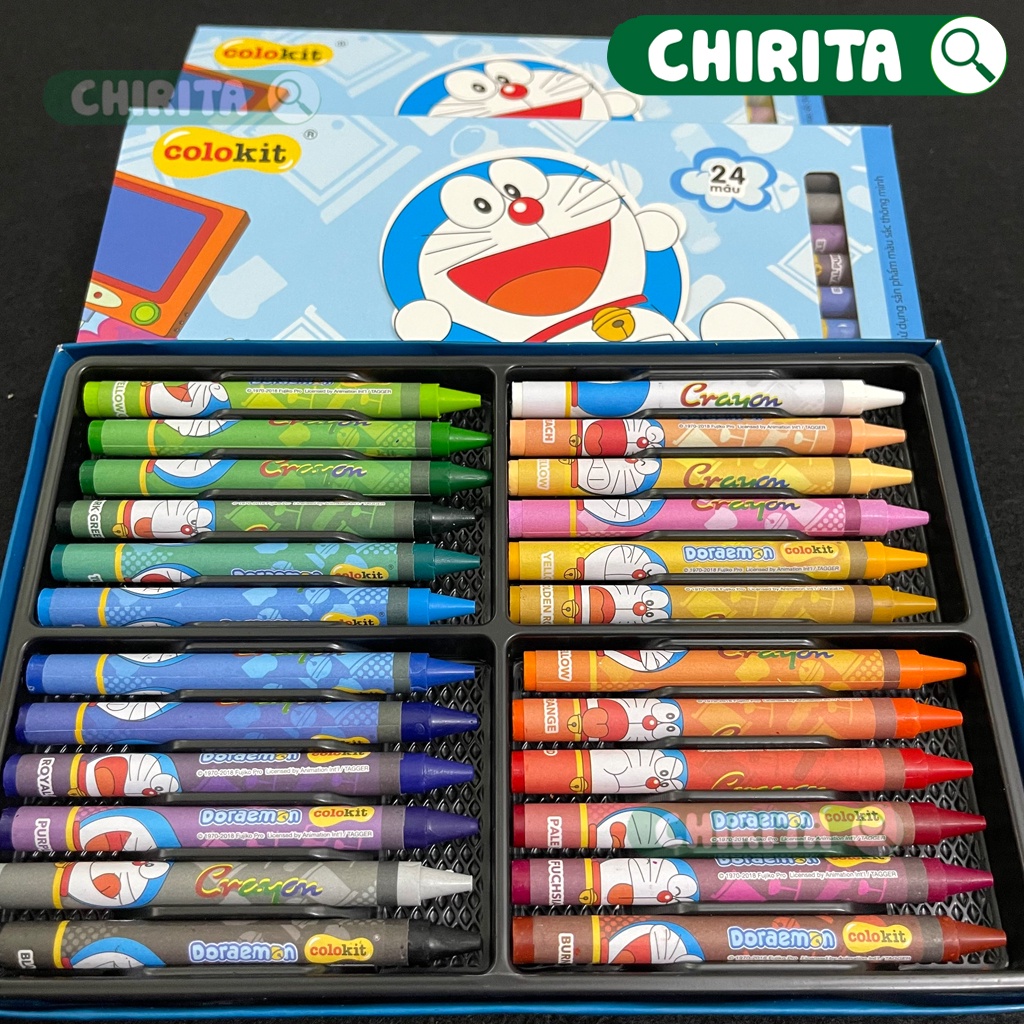 Sáp Màu Cho Bé 24 Màu DORA EMON - Bút Sáp Tô Màu Thiên Long Chirita