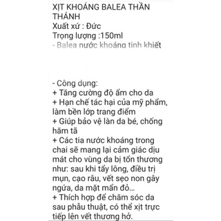 XỊT KHOÁNG BALEA THẦN THÁNH 150 ML