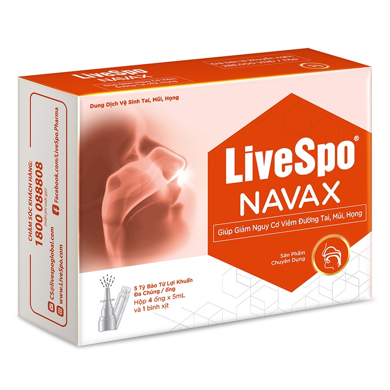 Xịt bào tử lợi khuẩn Livespo Navax (Hộp 4 ống) - Vệ sinh tai, mũi, họng cho trẻ em