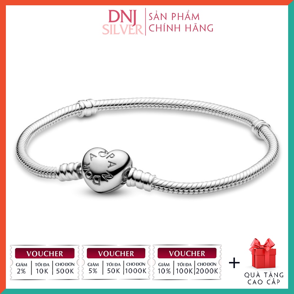 Vòng charm bạc 925 cao cấp - Mẫu Silver Bracelet with Heart Clasp, có thể mix thêm hạt charm vào vòng theo ý thích