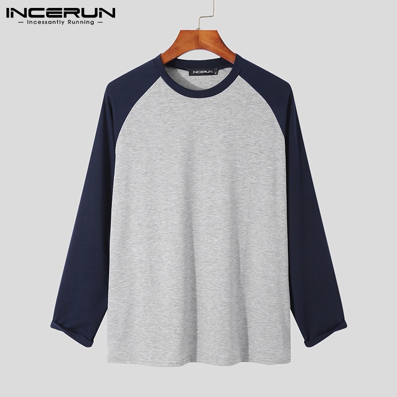 Áo INCERUN dài tay cổ tròn màu sắc nổi bật dành cho nam