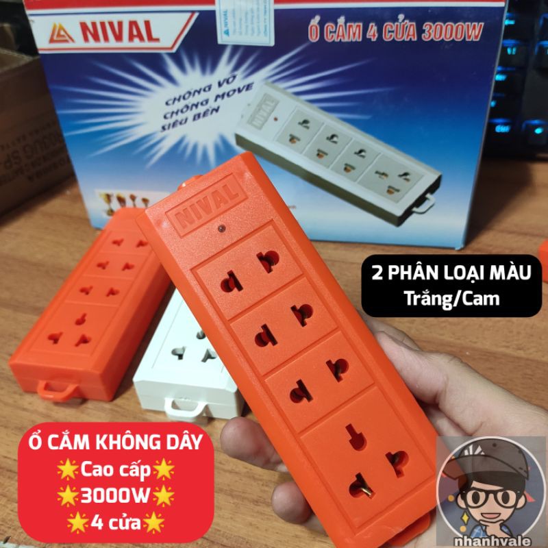 [DN407/DN408] Ổ cắm điện không dây Nival cao cấp 4 cửa 3000W Có lò xo kẹp, vỏ nhựa PC chống cháy