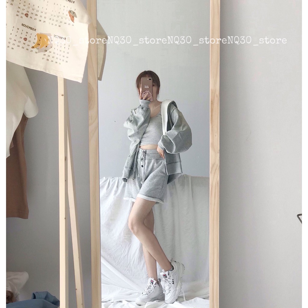 Quần Short Cạp Cao Nỉ Chân Cua Nữ Ullzang | BigBuy360 - bigbuy360.vn