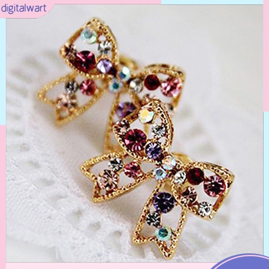 Cặp khuyên tai hình nơ đính đá nhiều màu sắc lấp lánh sang trọng cá tính dành cho nữ