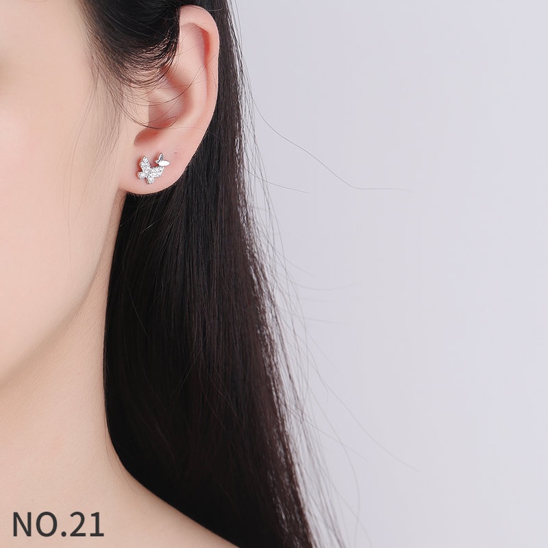 Bông Tai Bạc S925 Đính Kim Cương Trắng Sang Trọng Nhiều Màu Sắc Phong Cách Sang Trọng