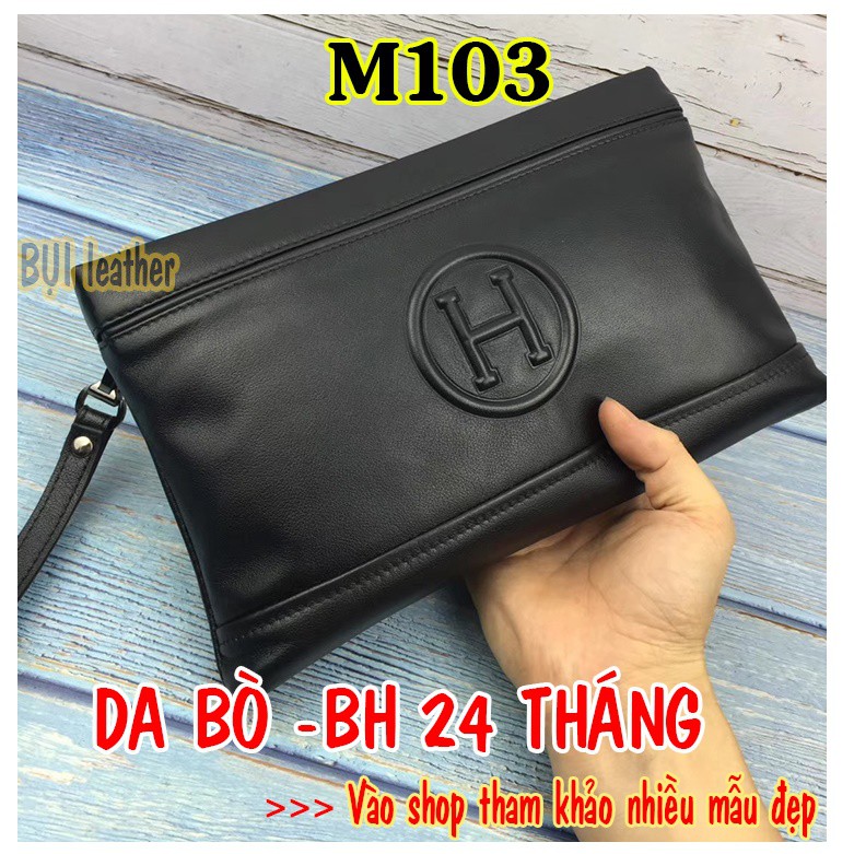 Ví cầm tay nam da bò cao cấp M103- Clutch nam da thật- BH 24tháng-đầy đủ hộp (CÓ VIDEO)