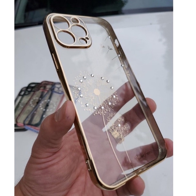 Ốp lưng Likgus hoa đính đá cho iPhone 13, 13 Pro, 13 Pro Max viền xi màu bảo vệ camera siêu đẹp sang trọng