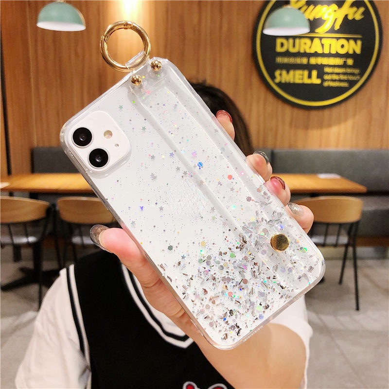 Ốp Điện Thoại Silicon Trong Suốt Lấp Lánh Có Dây Đeo Cổ Tay Cho iPhone 13 12 11 Pro Max 12 13 11 Pro Max