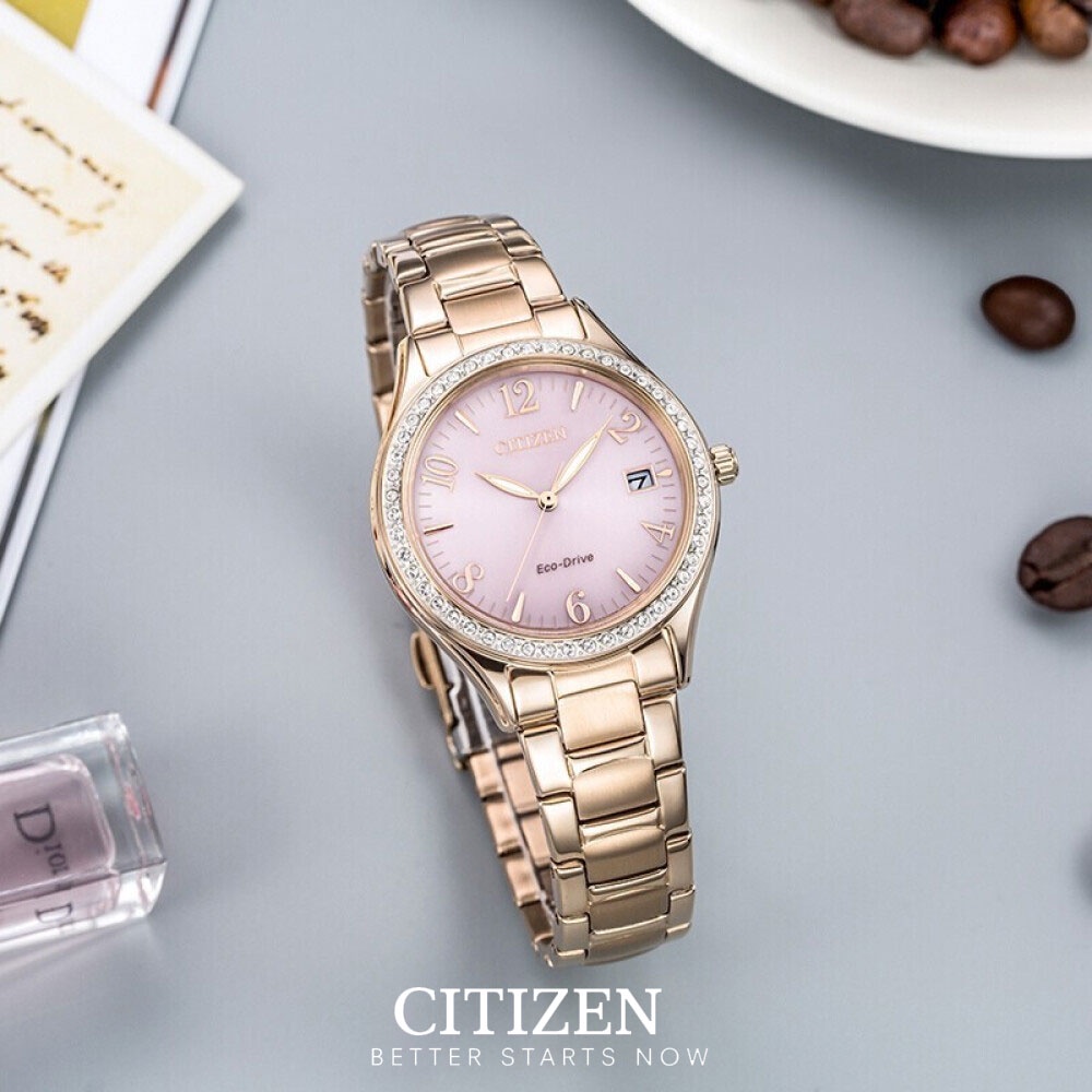 Đồng Hồ Nữ Citizen Đính Đá Swarovski Dây Thép Không Gỉ EO1183-84X - Mặt Hồng