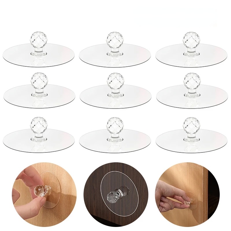 Set 2 Tay Nắm Cửa Trong Suốt Đính Đá Thời Trang