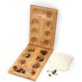 Trò chơi dân gian Ô ĂN QUAN (Mancala) gỗ tre cao cấp, trò chơi tư duy tặng kèm 1 túi đựng sỏi