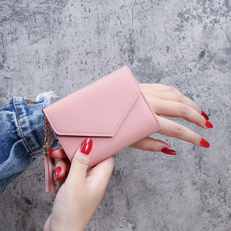 Ví Ngắn Mini Đính Núm Tua Thời Trang Hàn Quốc Cho Nữ