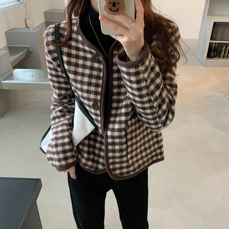 Áo khoác tay dài cổ tròn họa tiết sọc caro 46617 | BigBuy360 - bigbuy360.vn