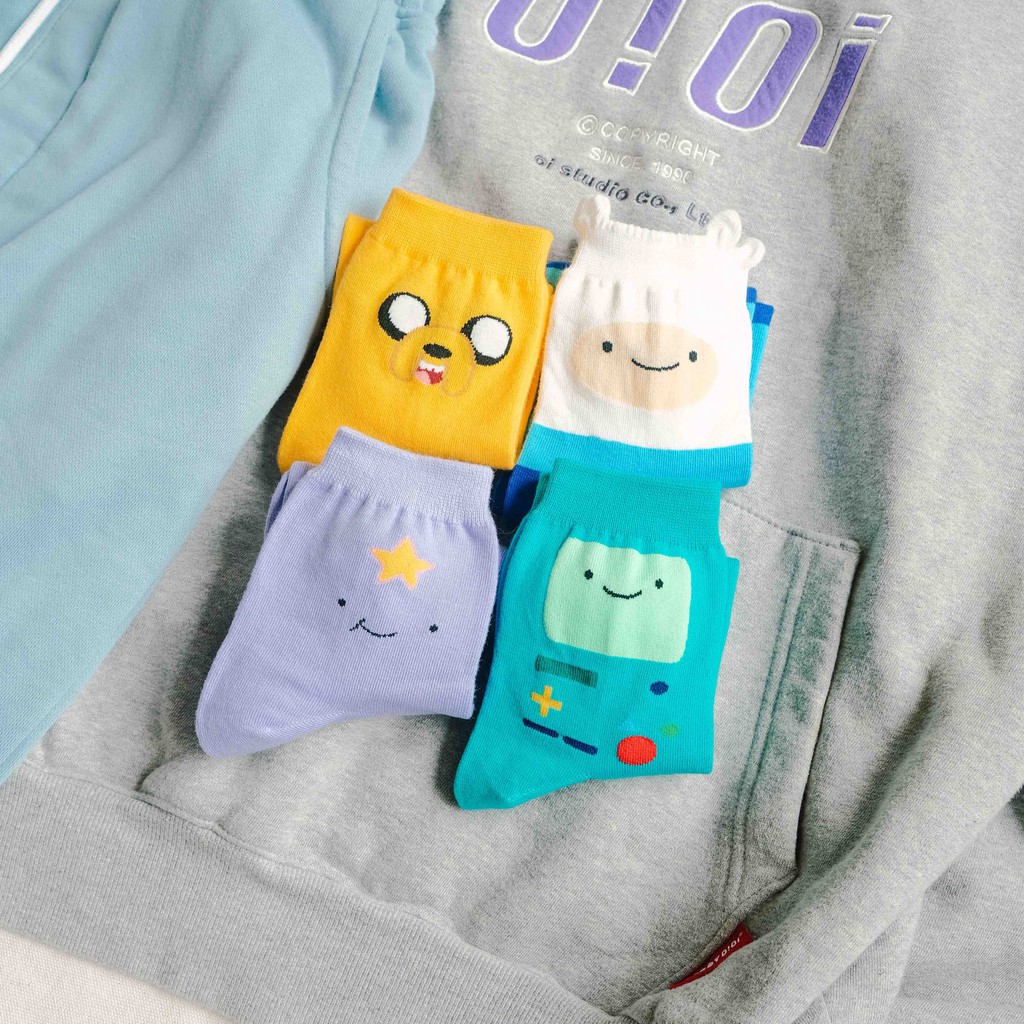 ADVENTURE TIME FACE CREW - Tất vớ cao cổ unisex nhân vật hoạt hình Giờ Phiêu Lưu, bản quyền Cartoon, nhập khẩu Hàn Quốc