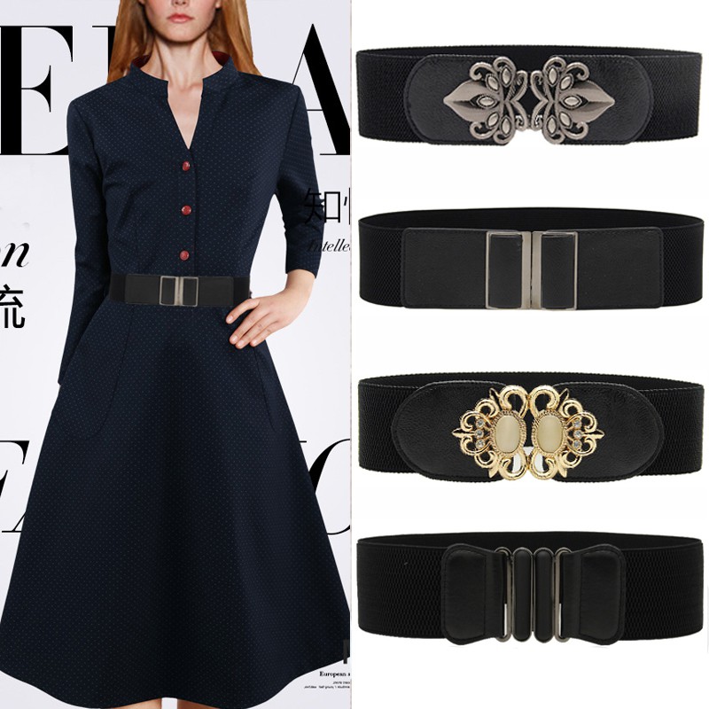 New Korean Version Of The Wonderful Ladies Retro Wild Down Jacket Elastic Wide Belt Women Dress Decorative Waist Belt