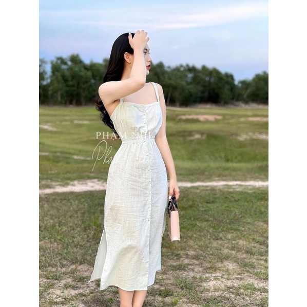 Đầm 2 dây Hồng và xanh mint