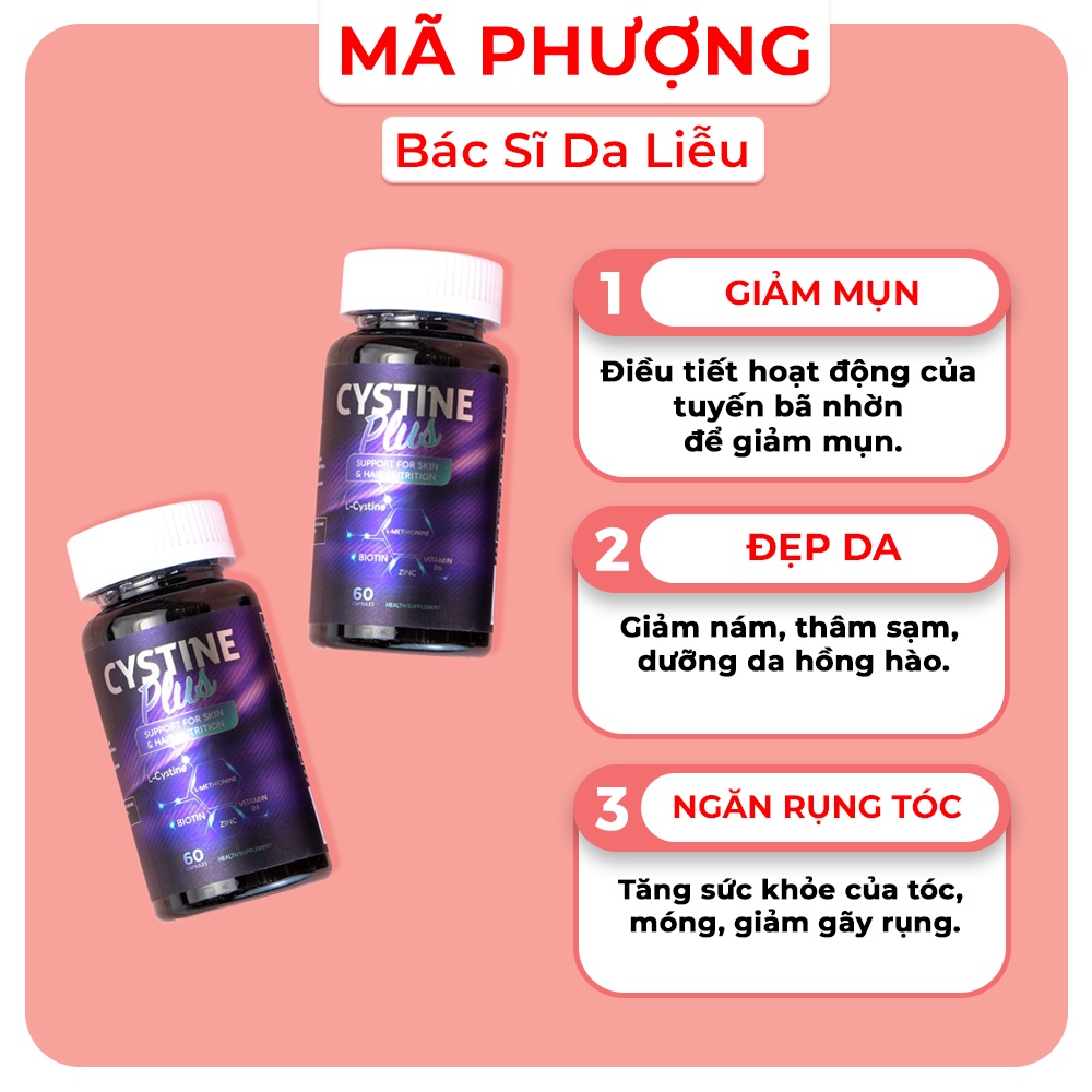 Viên uống Cystine Plus giảm mụn, đẹp da, ngăn rụng tóc - Hàng Chính Hãng - Dược Mỹ Phẩm Bác Sĩ Mã Phượng
