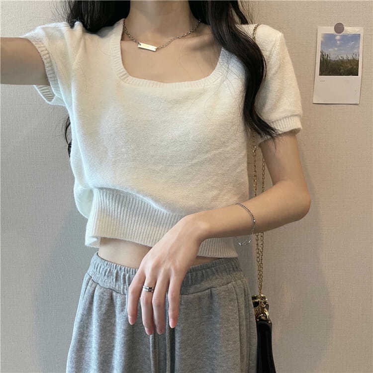Áo len BH tay ngắn cổ vuông thiết kế thời trang cao cấp cho nữ