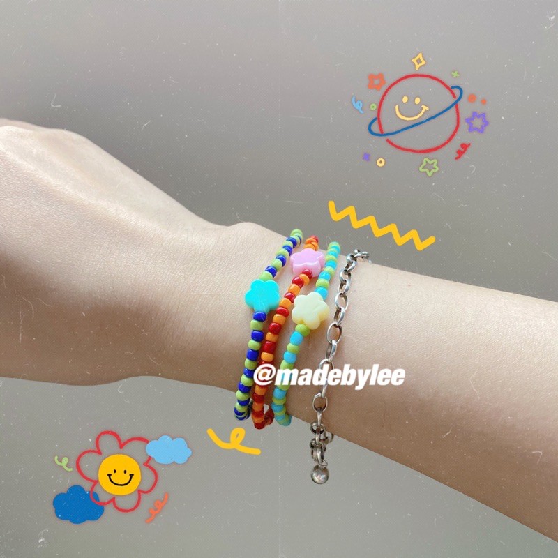 Vòng hạt hạt cườm handmade hoa mix màu Vòng tay xỏ hạt co giãn nhiều màu MADEBYLEE