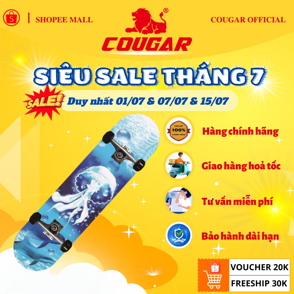 Ván Trượt Skateboard Cougar-Coolstep Cool 1,2,3,4,5 dành cho trẻ em, người lớn, Ván trượt thể thao